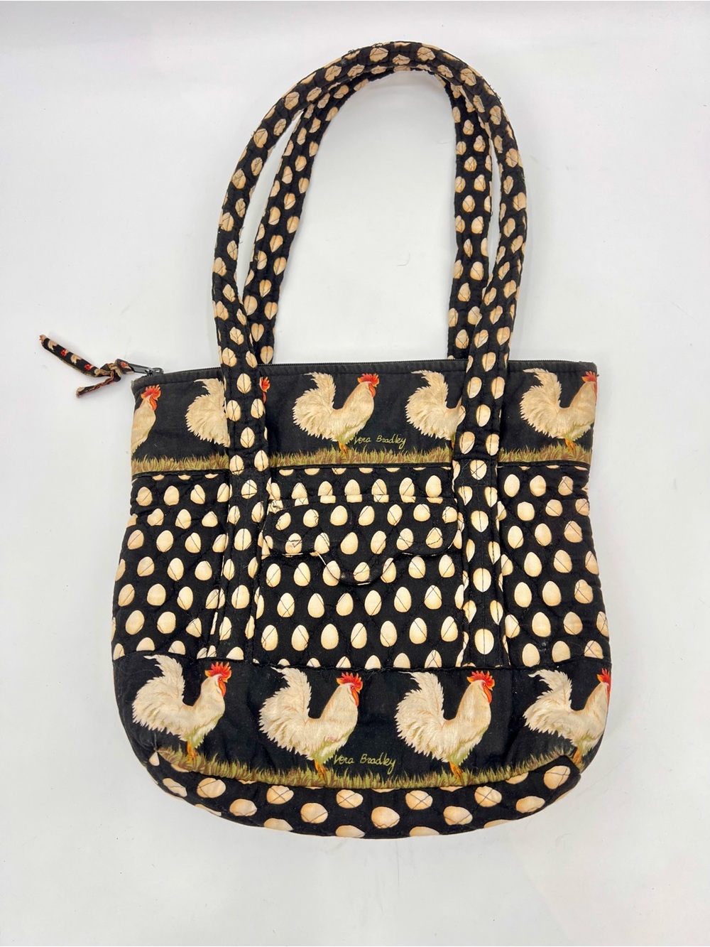 Vera Bradley Vintage Chanticleer Black Rooster chicken egg zip tote